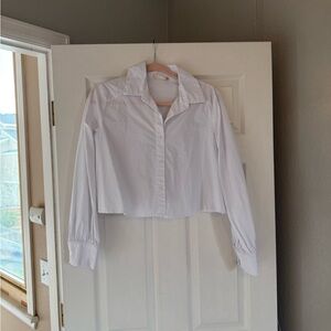 White Cropped Button-Up Shirt